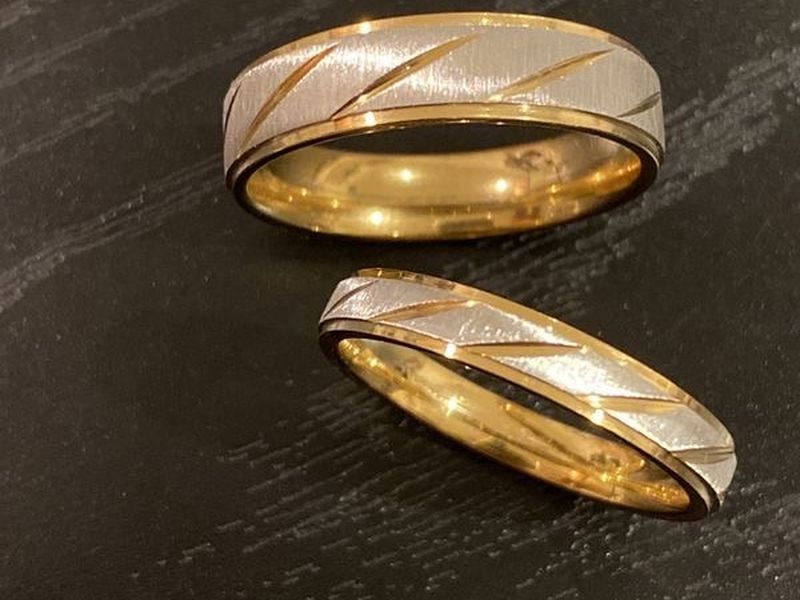 CUTE 18K Gold plated Engagement Wedding Matching Ring Set