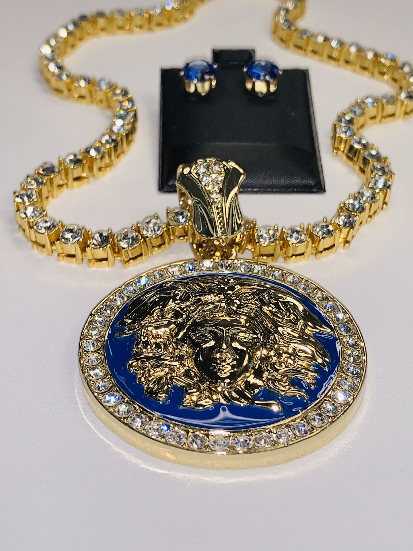 22k stainless steel “BLUE VERSACE” tennis necklace