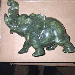 Dark Green Jade Hand Carved Elephant ( 3x)