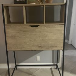 Secretary Desk - Light oak W/ Black Metal Frame 
