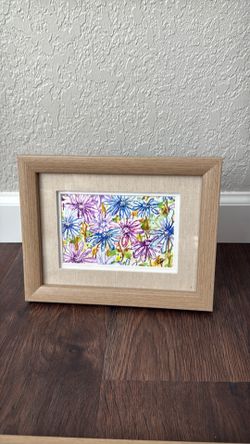 Local Art - Original Framed Watercolor - Mountain Wildflowers, Daisies, Trail, Hiking