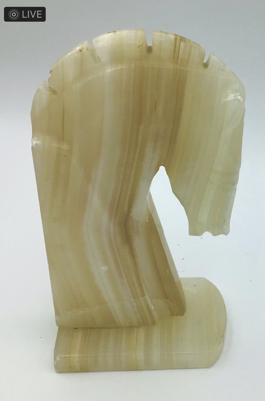 Vintage Beige Onyx Stone Horse Bookend 