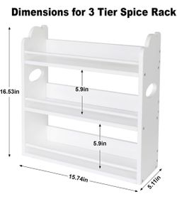 New White 3-Tier Bamboo Spice Rack, Wall Mount & Countertop Organizer Shelf