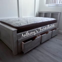 Twin Bed & Bamboo Mattress + Drawers 