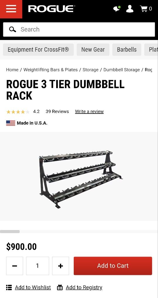 Rogue Fitness 3 Tier Dumbbell Rack