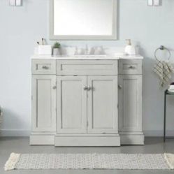 Home Decorators Collection Teagen 42 in. Single Sink Vintage Iron Bath Vanity with Beige Engineered Stone Top (Assembled)