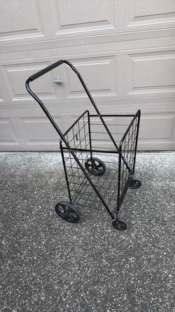 Folding 2-Basket Shopping Cart with Wheels and Adjustable Handle for Groceries, 44 lb Capacity, Black