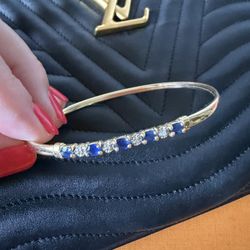 Solid Gold Bangle Bracelet Natural Diamonds Sapphires