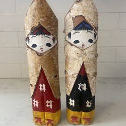 Vintage Japanese wooden carved kokeshi dolls 
