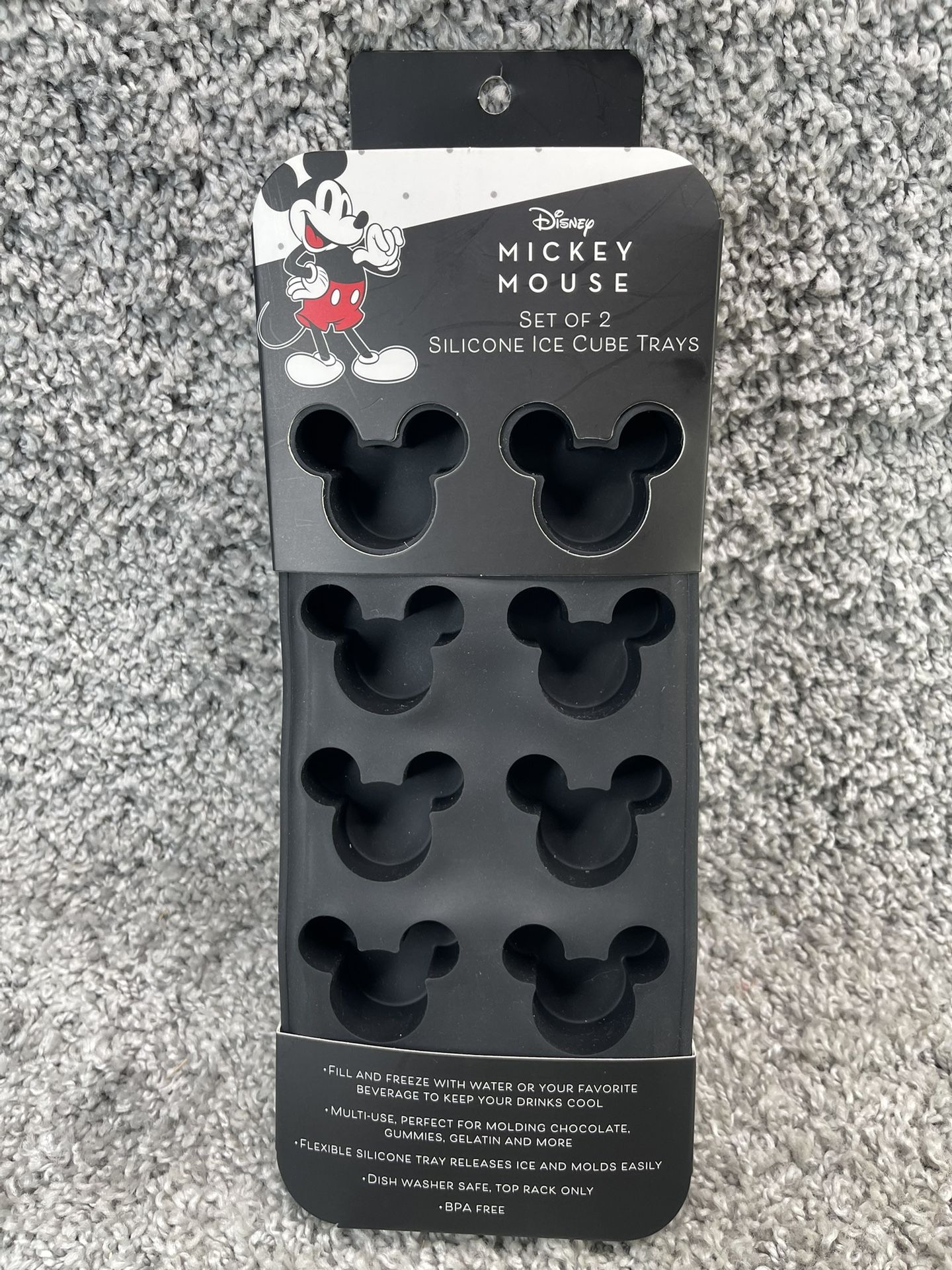 Disney Mickey Mouse Silicone Ice Cube Tray Set of 2 Black Kitchen Accessorie New