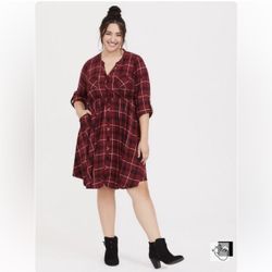 Plaid Challis Shirt Dress