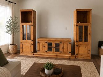 Solid Wood Modular Entertainment Center – 6-Piece Set – $200