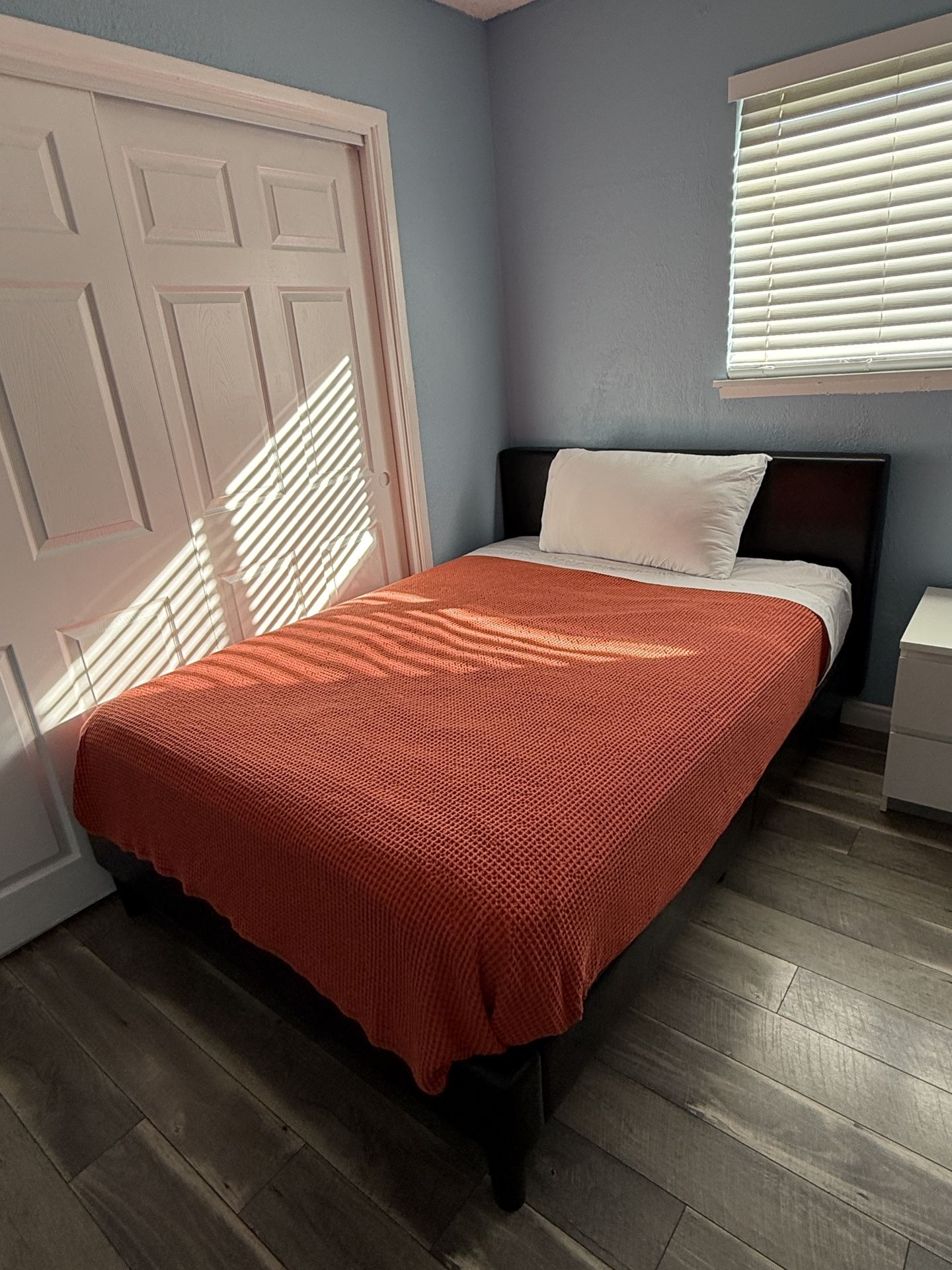 Queen size bed frame + mattress set.