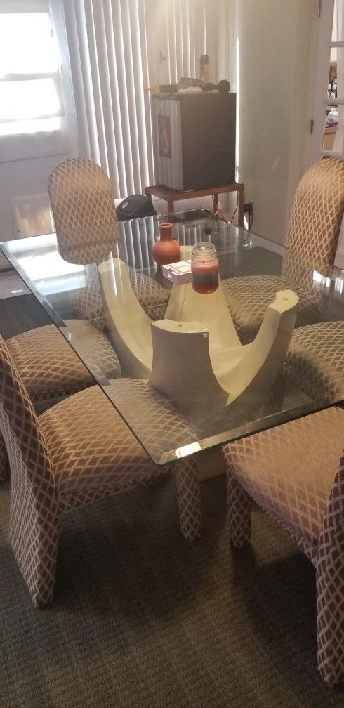 Glass table, Chest of drawers, dresser, desk