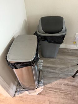 Stainless Steel Step Trash Can and Plastic Swing-Lid Bin