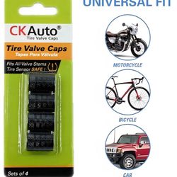 CKAuto Tire Valve Stem Caps, Black, 4 pcs/Pack, Anodized Aluminum Tire Valve Cap Set, Corrosion Resistant, Universal Stem Covers for Cars Trucks Motor