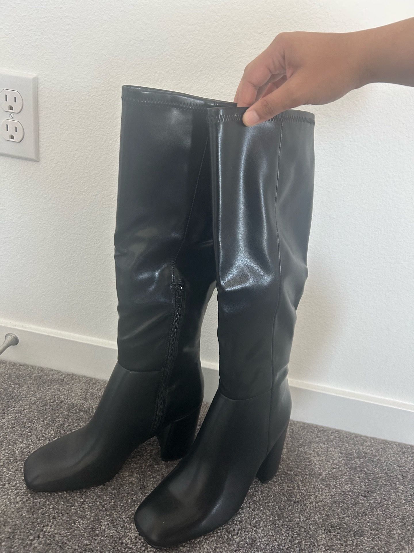 Black knee high heel boots