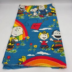 Vtg 1966 Peanuts Charlie Brown Snoopy Fabric Piece 16" x 80" Cotton Unwashed