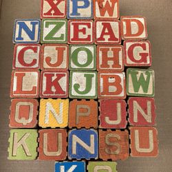  30 Vintage Wood Blocks Letters, Numbers, Stencils, Decorative Cubes. Appears to be two different brands. 1 3/8” x 1 3/8” in size. Weighs 1 pound. Use