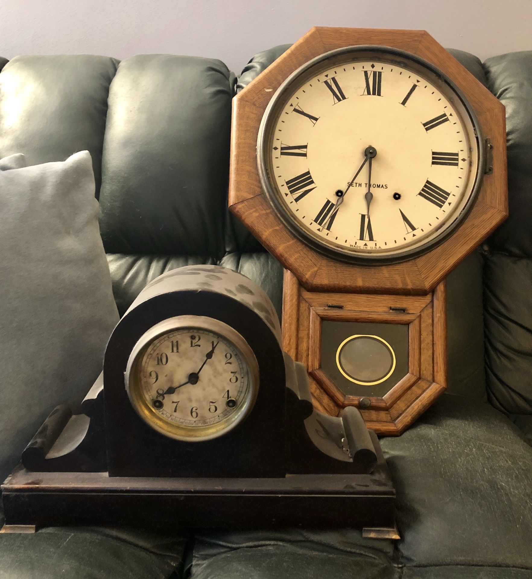 (2) Antique Clocks Wall and Mantle Seth Thomas and Sessions