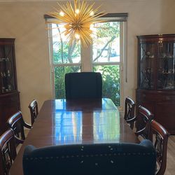 Antique Dining room Wood Table And 2 Matching Armoire /cabinets 