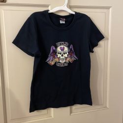 Vintage 1990s Rockabilly Psychobilly Lucky 13 Skull Wings Tee T Shirt Top. Size: Small Fitted. USED! Read Description!!