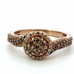 Woman’s Ladies 10k Rose Gold Chocolate and Clear Diamond Band Ring Size 6.5 GP3110397