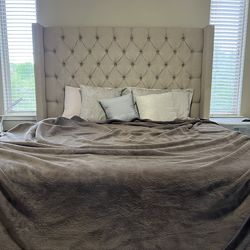 King Size Bed Frame (Beige) Color Fabric