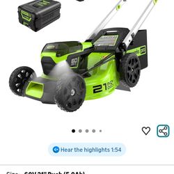 Greenworks 60V 21" Cordless Lawn Mower – 5.0Ah Battery & Rapid Chargerr(75+ Tool Compatibility, 60Min Runtime