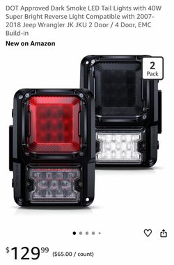 DOT Approved Dark Smoke LED Tail Lights with 40W Super Bright Reverse Light Compatible with 2007-2018 Jeep Wrangler JK JKU 2 Door / 4 Door, EMC Build-