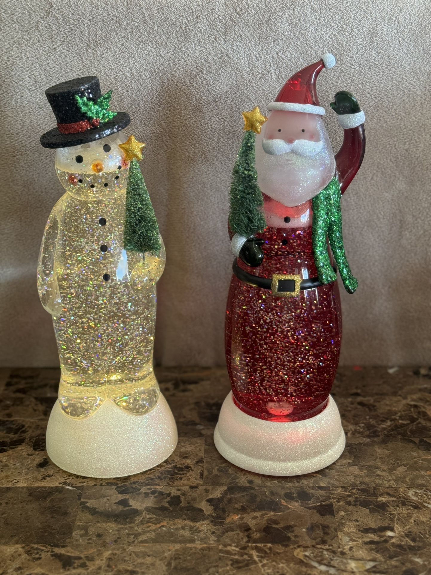 Light Up Santa and Snowman Glitter Globes