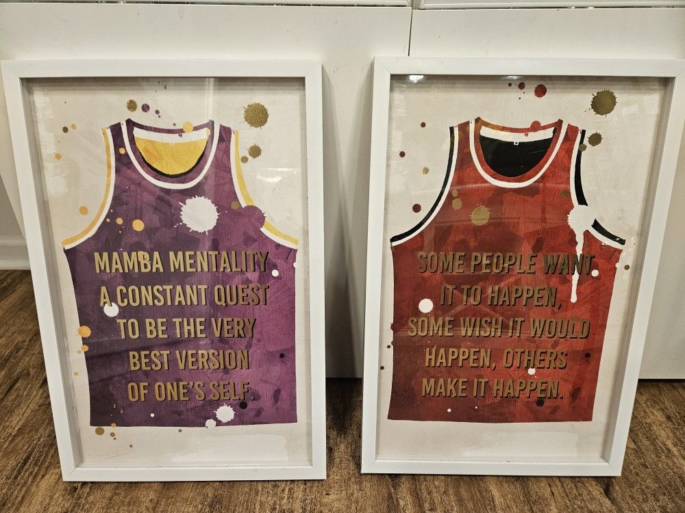 Motivational Basketball Wall Art – Set of 2 Framed Prints (Mamba & Make It Happen Quotes)