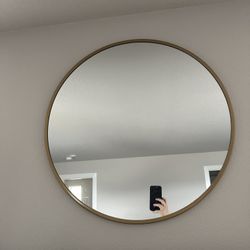 Large Round Antique Brass Metal Frame Wall Mirror 30” 