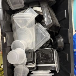 Plastic containers with lids. 