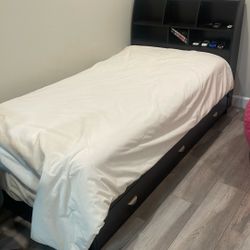 Twin Sized Bed With Bookcase And Mattress