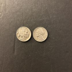Coins – 1938D Jefferson Nickel and 1938D Buffalo Nickel -  Total 2 Coins