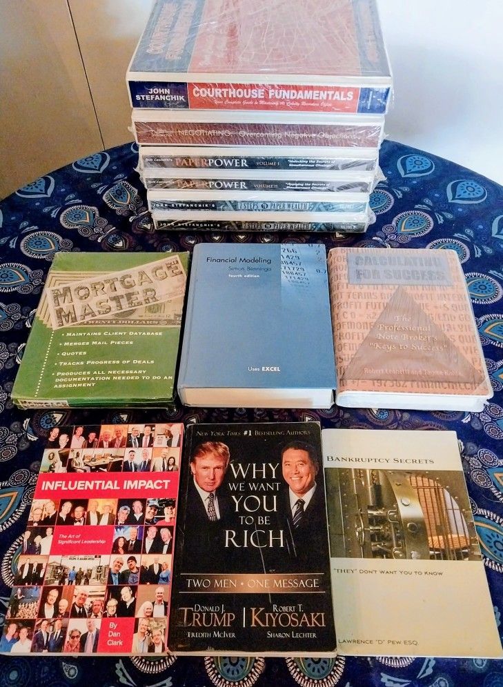 Collection of books relating to business, finance, and personal development.