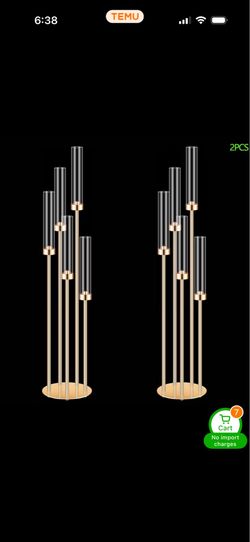 2pcs Tall 5-Arm Floor/Ctable Candelabra Centerpiece - 42.5"' Metal Candle Holder with Acrylic Lampshade, Polished Stainless & Shade for Wedding, Chris