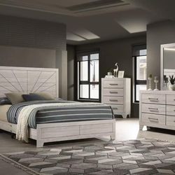 4 PC BEDROOM SET NEW IN BOX (MATTRESS AND CHEST SOLD SEPARATELY)