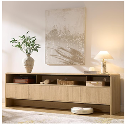 Modern 70" Light Oak TV Stand with Storage Cabinets