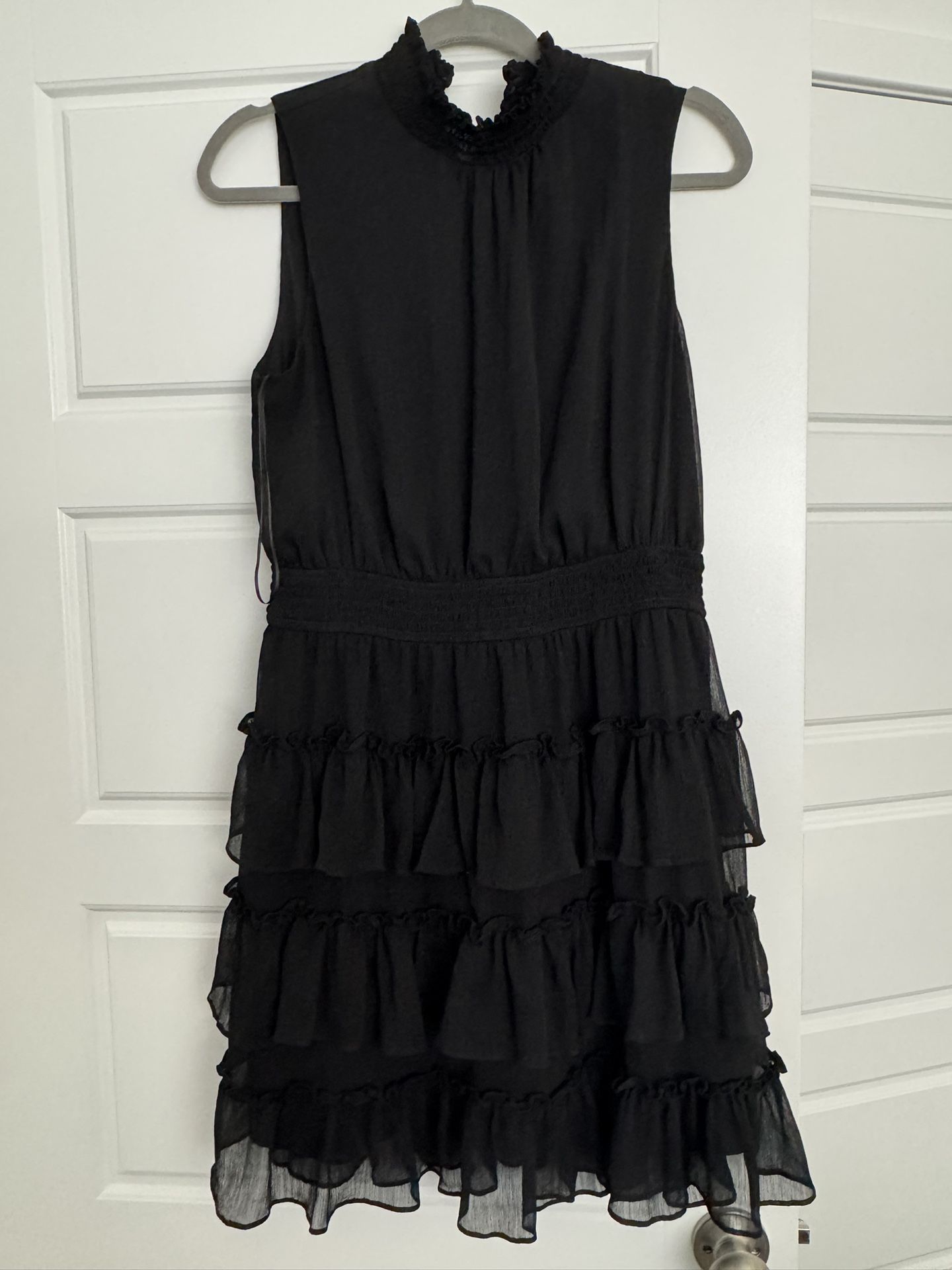Express Black Ruffled Tiered Mini Dress Mock Neck
