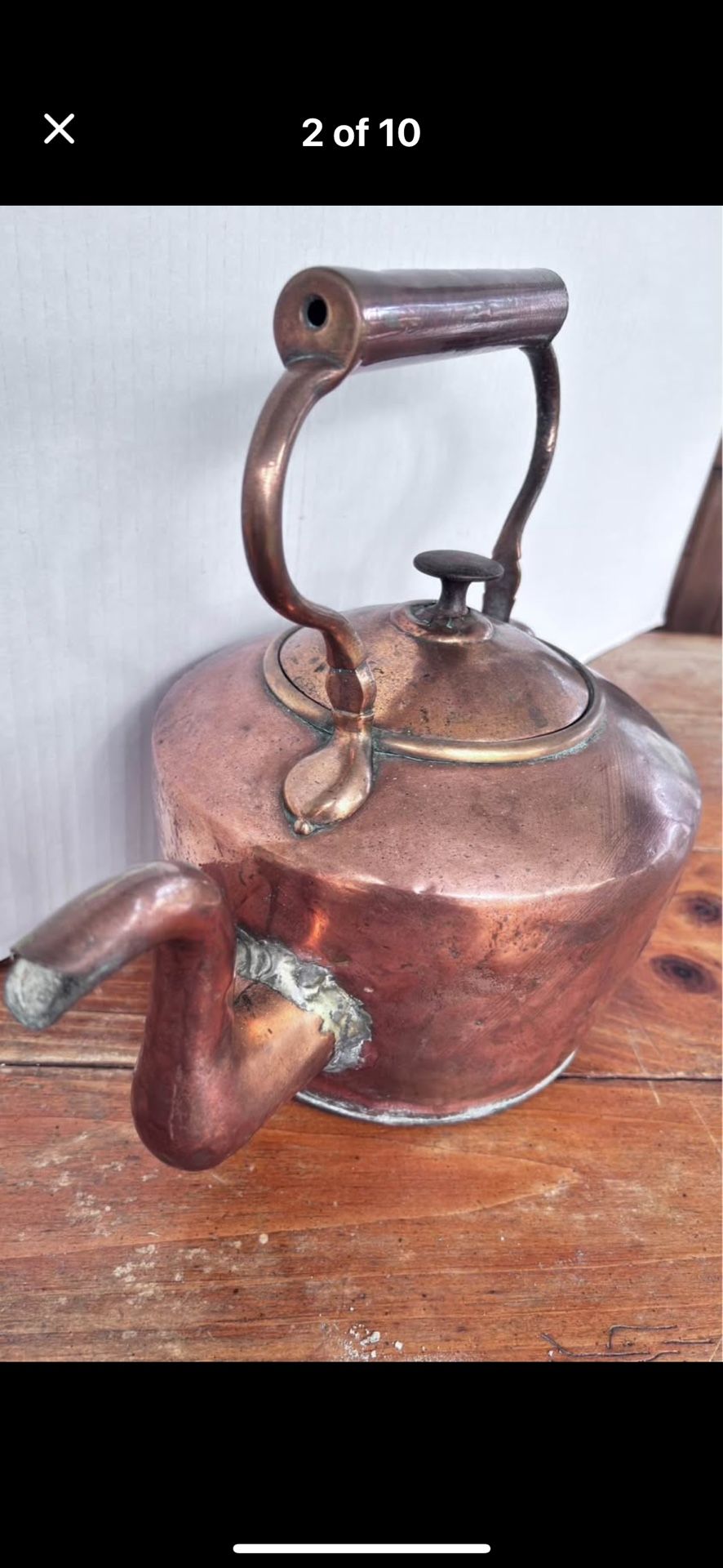 Antique Copper Gooseneck Tea Kettle Pot