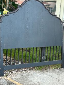 Black  Wood Headboard with Nailhead Trim