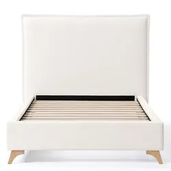 Cream Upholstered Twin Bed Frame with Headboard