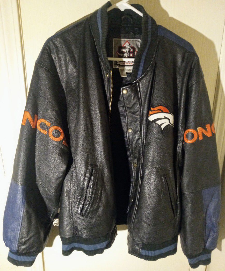 Denver Broncos Men's Leather Bomber Jacket (L)