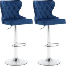 Set of 2 Adjustable Swivel Bar Stools,Velvet Upholstered Counter Height Chairs