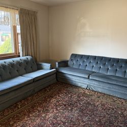 Luxurious Blue Velvet Sofa &Loveseat