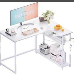 Pamray 43" L-Shaped Desk with Shelves, White