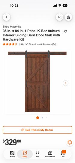 Masonite 36 in. x 84 in. 1 Panel K-Bar Auburn Interior Sliding Barn Door Slab with Hardware Kit