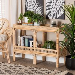 Modern Bohemian Natural Brown Rattan Console Table